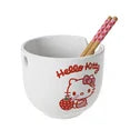 Hello Kitty Sanrio Durable Tableware Bowls with Chopsticks, Ceramic Strawberry, 16 oz