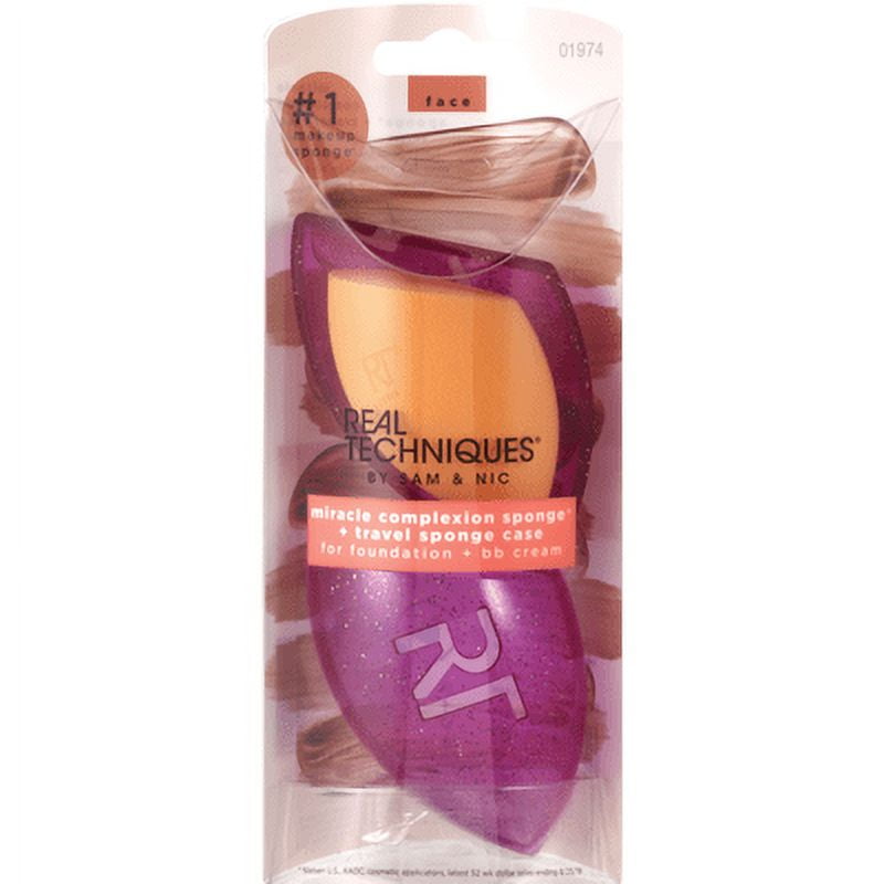 Real Techniques Miracle Complexion Makeup Sponge With Travel Case 2pk