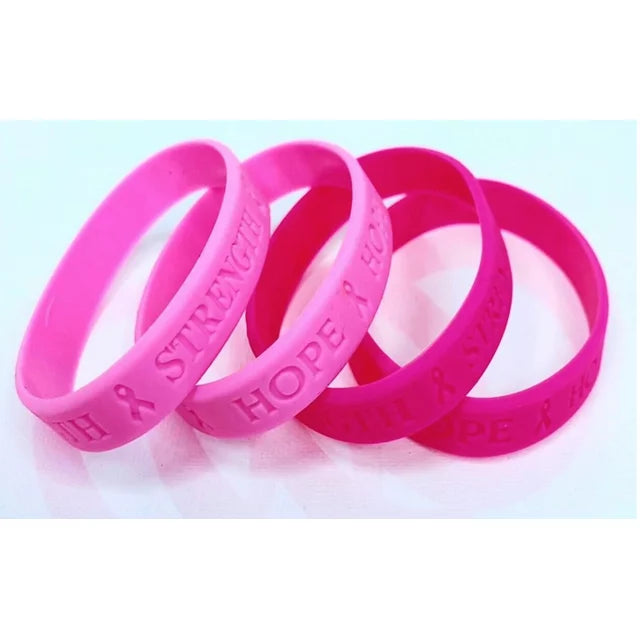 Breast Cancer Awareness Bracelets Pink Ribbon Hope Strength Silicone 4 pcs each, 2pk