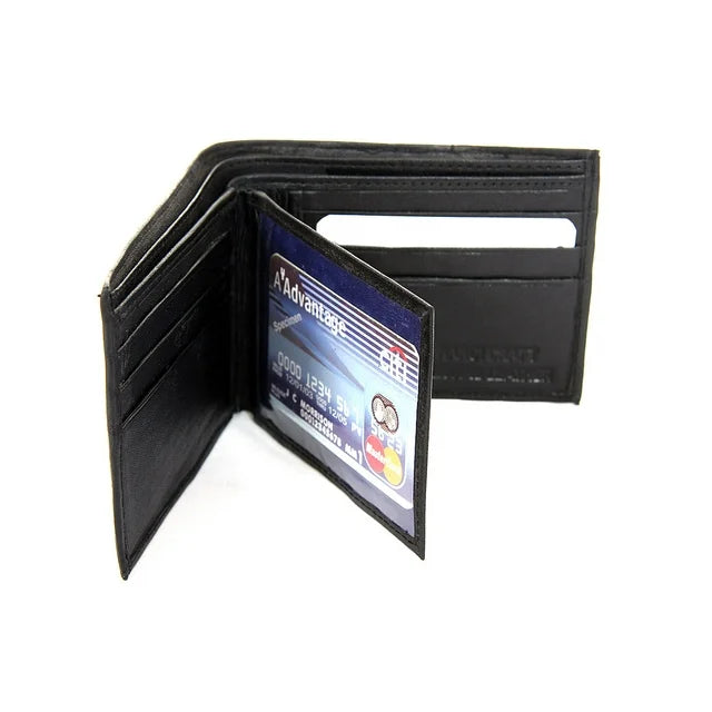 Men's Double Bill Bifold 6 Credit Card 2 ID Window Leather Black Wallet 3.5 x 4.5 inches pack of 2