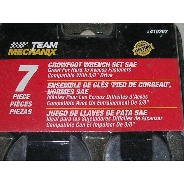 Team Mechanix 7 Piece Crowfoot Wrench Set Compatible with 3/8'' Drive