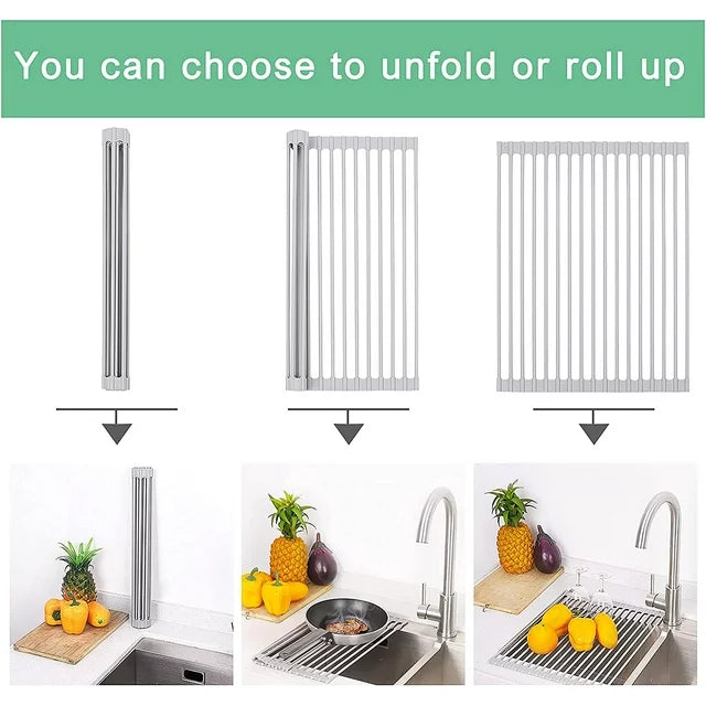 Roll Up Dish Drying Rack, Tough Steel Iron Rod )Dish Drainer for Kitchen (17''x 13'') 2pk