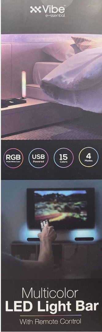 Multicolor LED Light Bar, Portable, Stylish and Customizable RGB Glow with 15 LEDs, 4 Light Modes, Sound Reactive Feature, Remote Control and USB Power, Perfect for Any Room and Mood, Multi