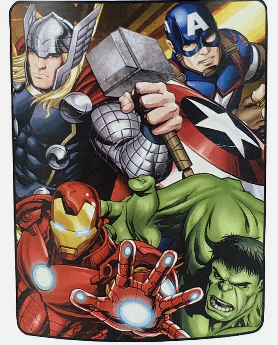 Disney Avengers Initiative Iron Man, Thor, Hulk, and Captain American Super Soft Plush Baby Size Throw Sherpa Blanket 40x50 Inches