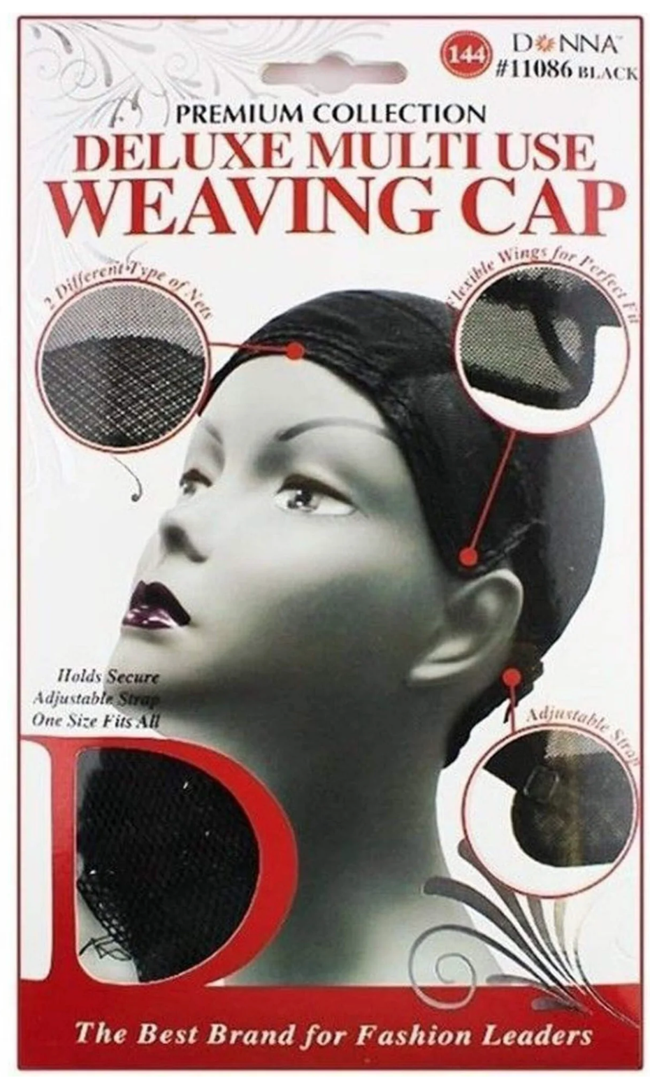 Donna Collection Premium Collection Deluxe Multi Use Weaving Cap, Black (2pk)