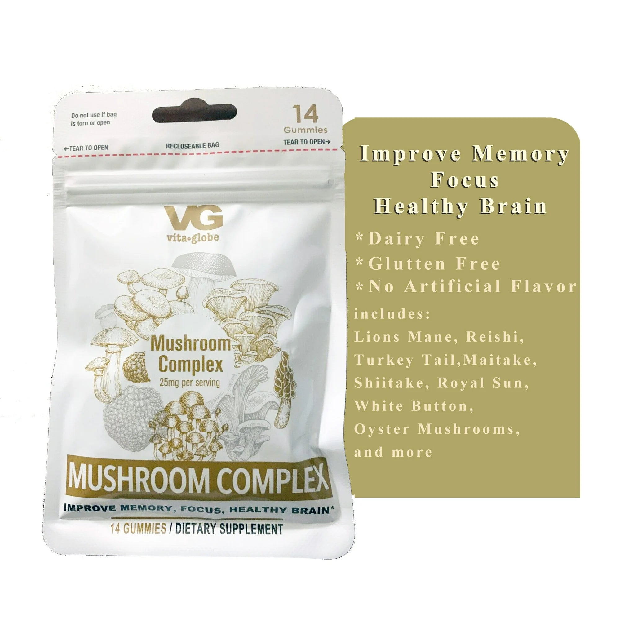 VG Mushroom Complex 25mg per serving 14 gummies pack Improve Memory, Focus Healthy 3pk