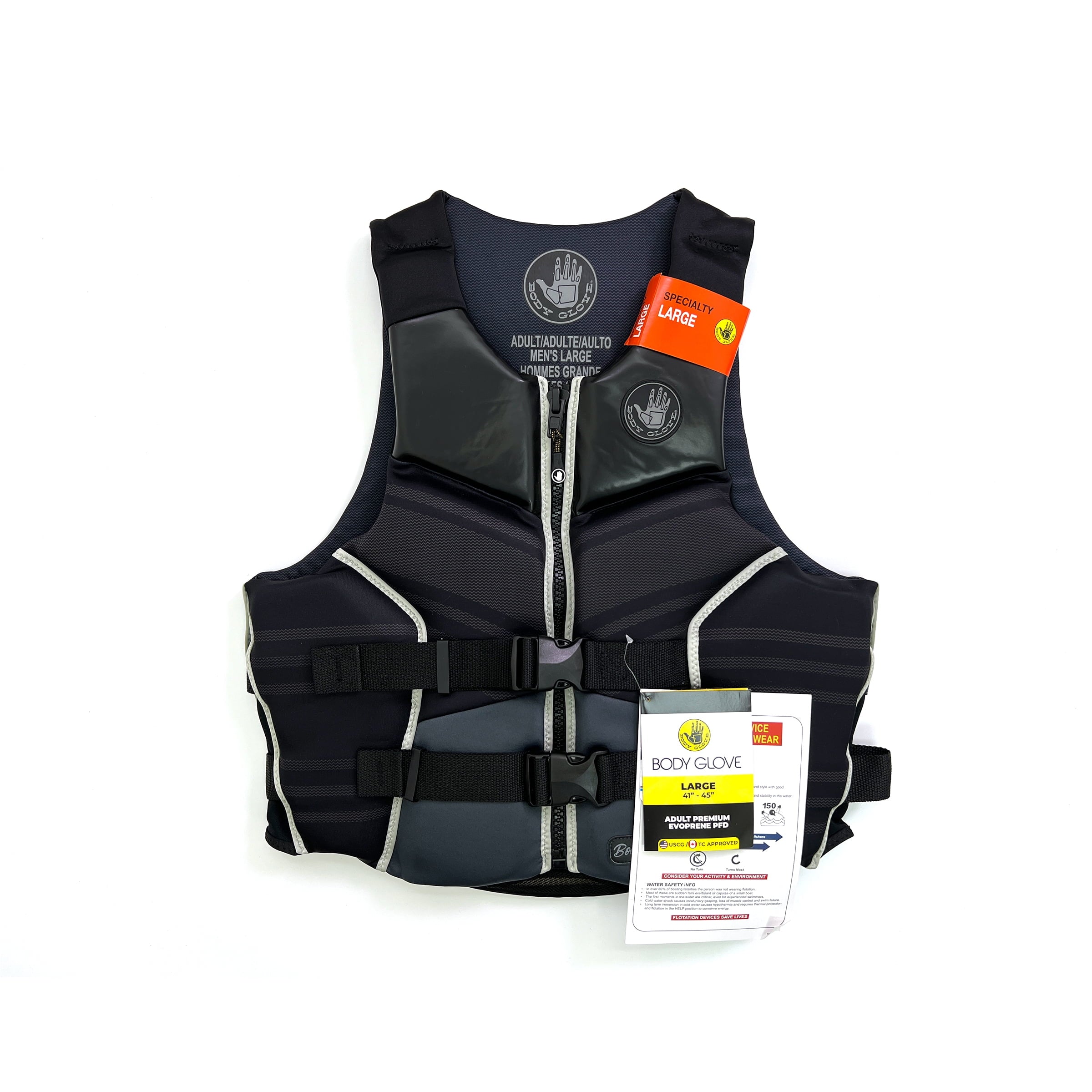 Body Glove Adult Unisex High-End Evoprene PFD, Life Jacket and Vest, Large, Black