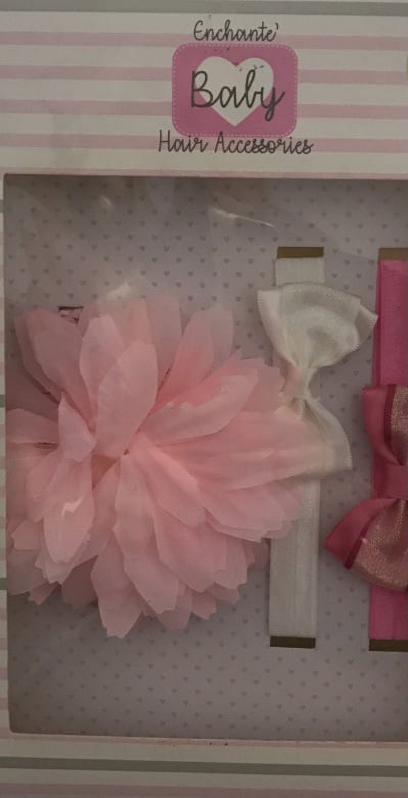 Enchante' Baby Hair Accessories 3-Piece Headbands 1 Pink Flower & 2 Bows (2pk)