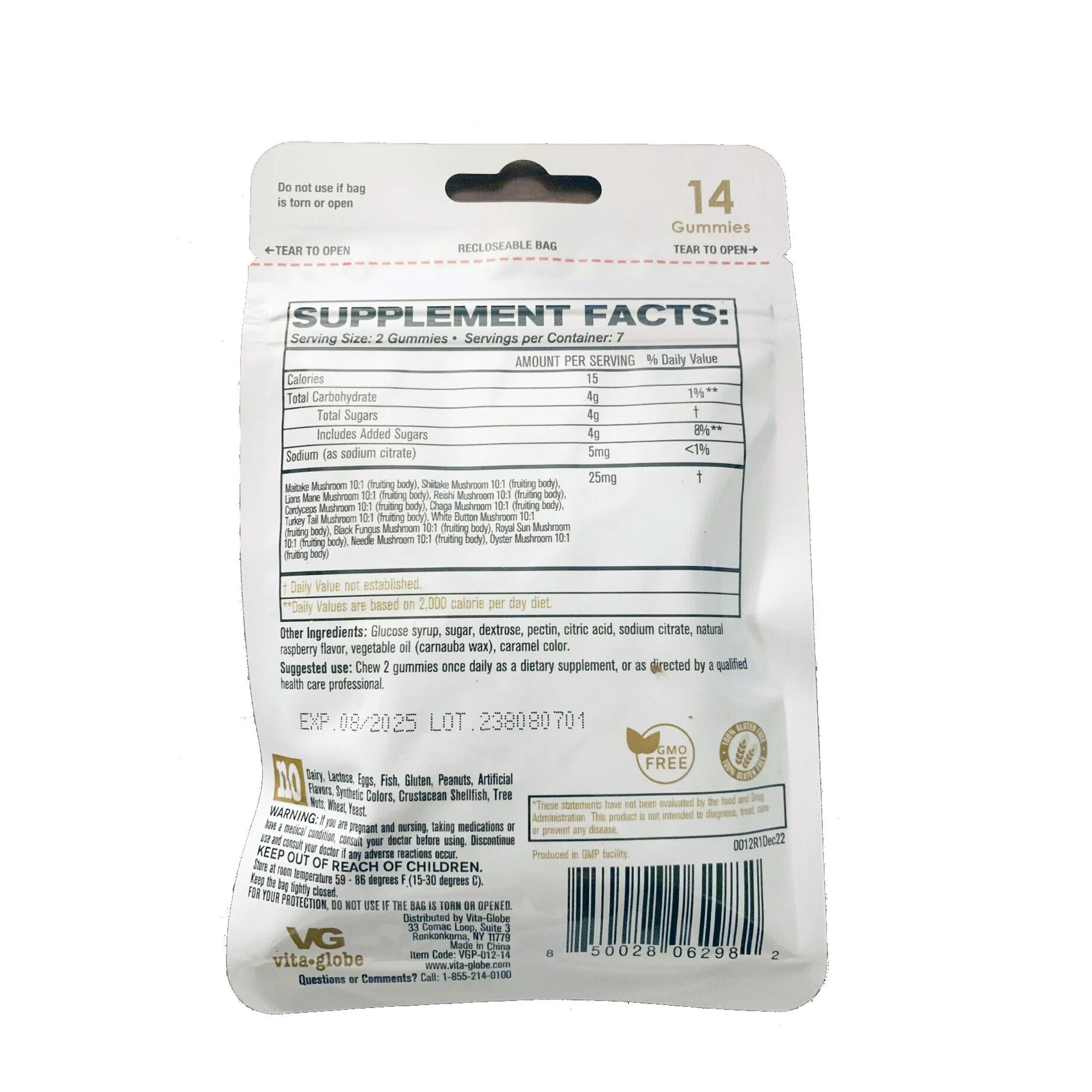 VG Mushroom Complex 25mg per serving 14 gummies pack Improve Memory, Focus Healthy 3pk