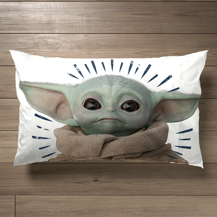 Baby Yoda Powerful Child Kids 4-Piece Full Sheet Set, Microfiber, Blue, Star Wars