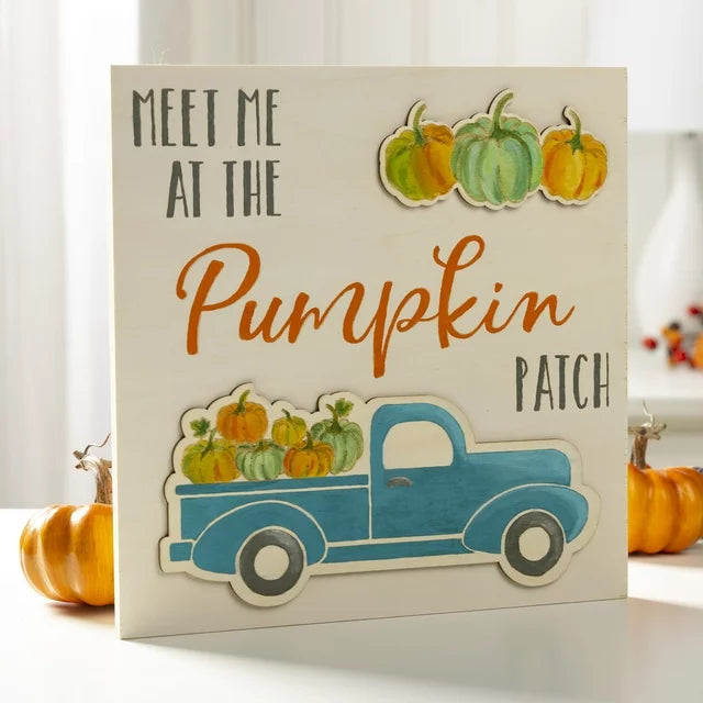 Plaid Beige Unpainted Wood Surface Plaque, Pumpkin Patch, 12" x 12" (2pk)