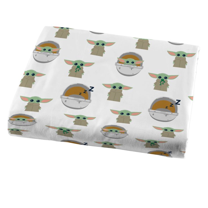 Baby Yoda Powerful Child Kids 4-Piece Full Sheet Set, Microfiber, Blue, Star Wars