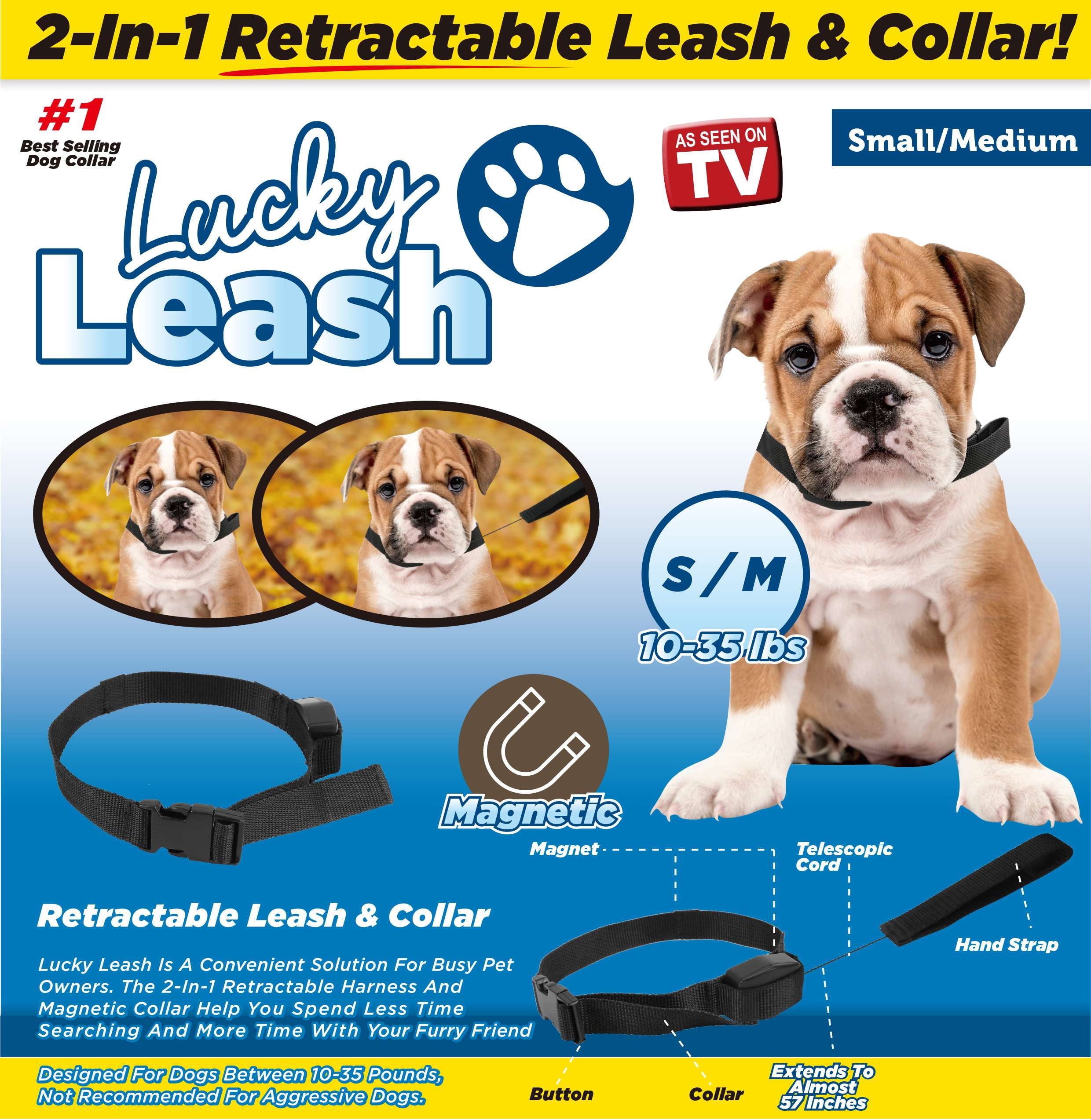 Lucky Leash Retractable Leash & Collar - Size Small/Medium (10-35 lbs), As Seen on TV (pack of 2)