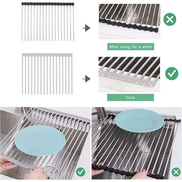 Roll Up Dish Drying Rack, Tough Steel Iron Rod )Dish Drainer for Kitchen (17''x 13'') 2pk