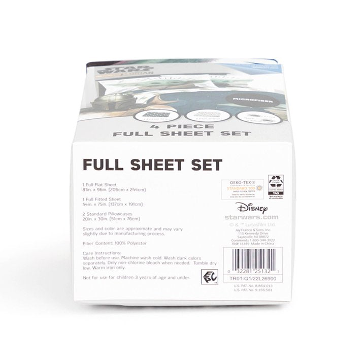 Baby Yoda Powerful Child Kids 4-Piece Full Sheet Set, Microfiber, Blue, Star Wars