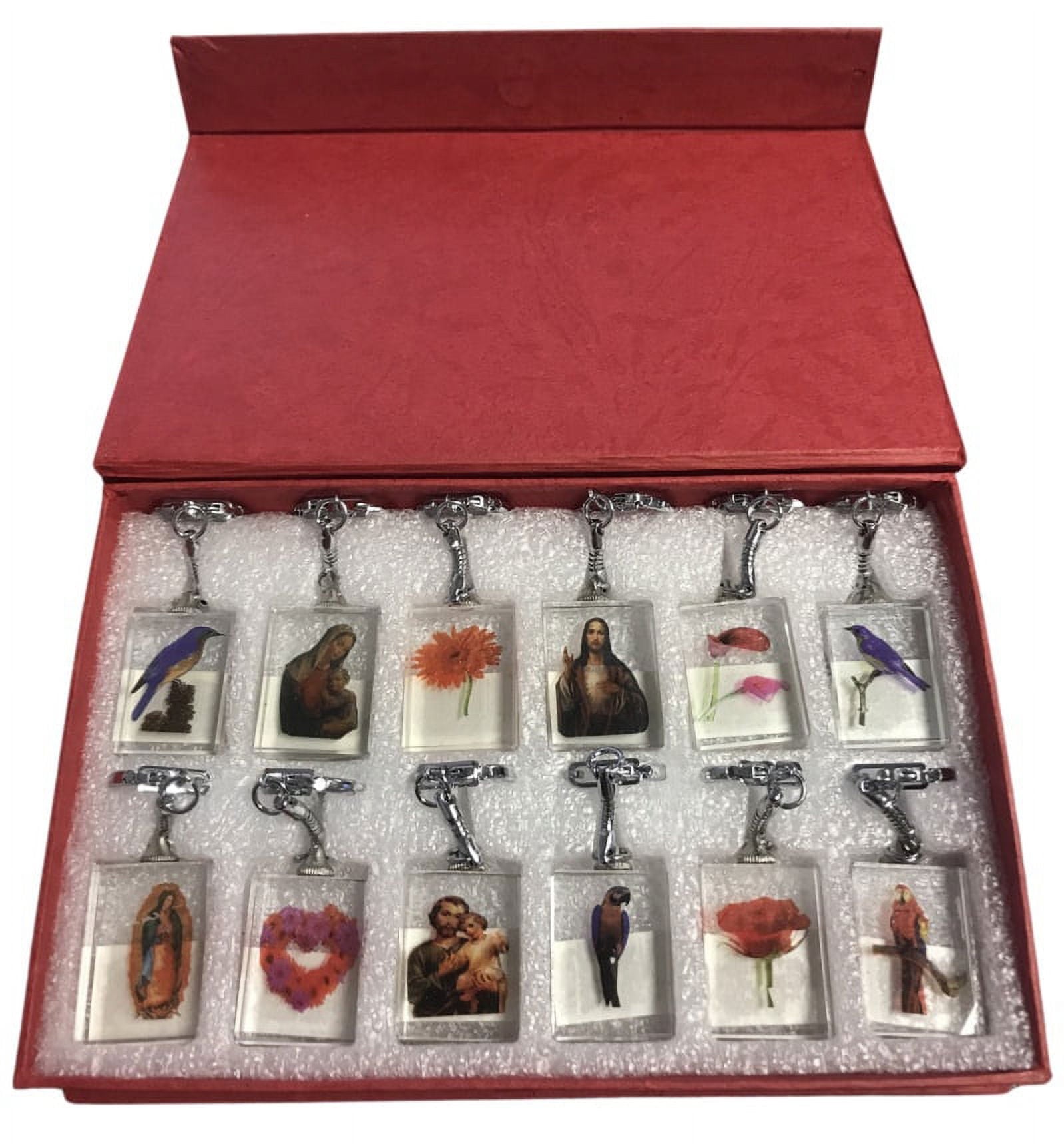 Vintage Crystal Keychain (Pk12) Jesus, Merry, Birds, Flowers, Heart (2pk)