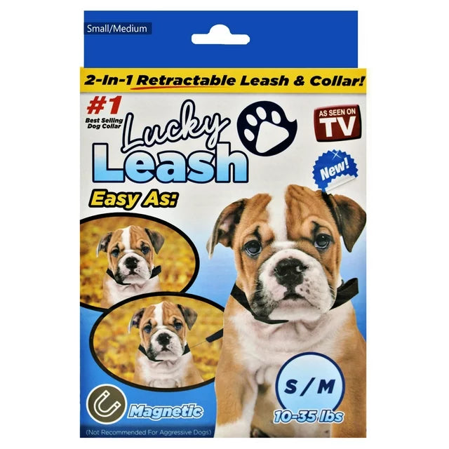 Lucky Leash Retractable Leash & Collar - Size Small/Medium (10-35 lbs), As Seen on TV (pack of 2)