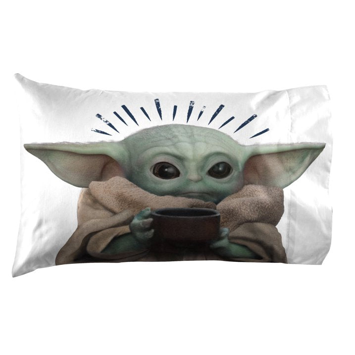 Baby Yoda Powerful Child Kids 4-Piece Full Sheet Set, Microfiber, Blue, Star Wars