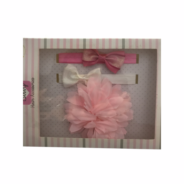 Enchante' Baby Hair Accessories 3-Piece Headbands 1 Pink Flower & 2 Bows (2pk)