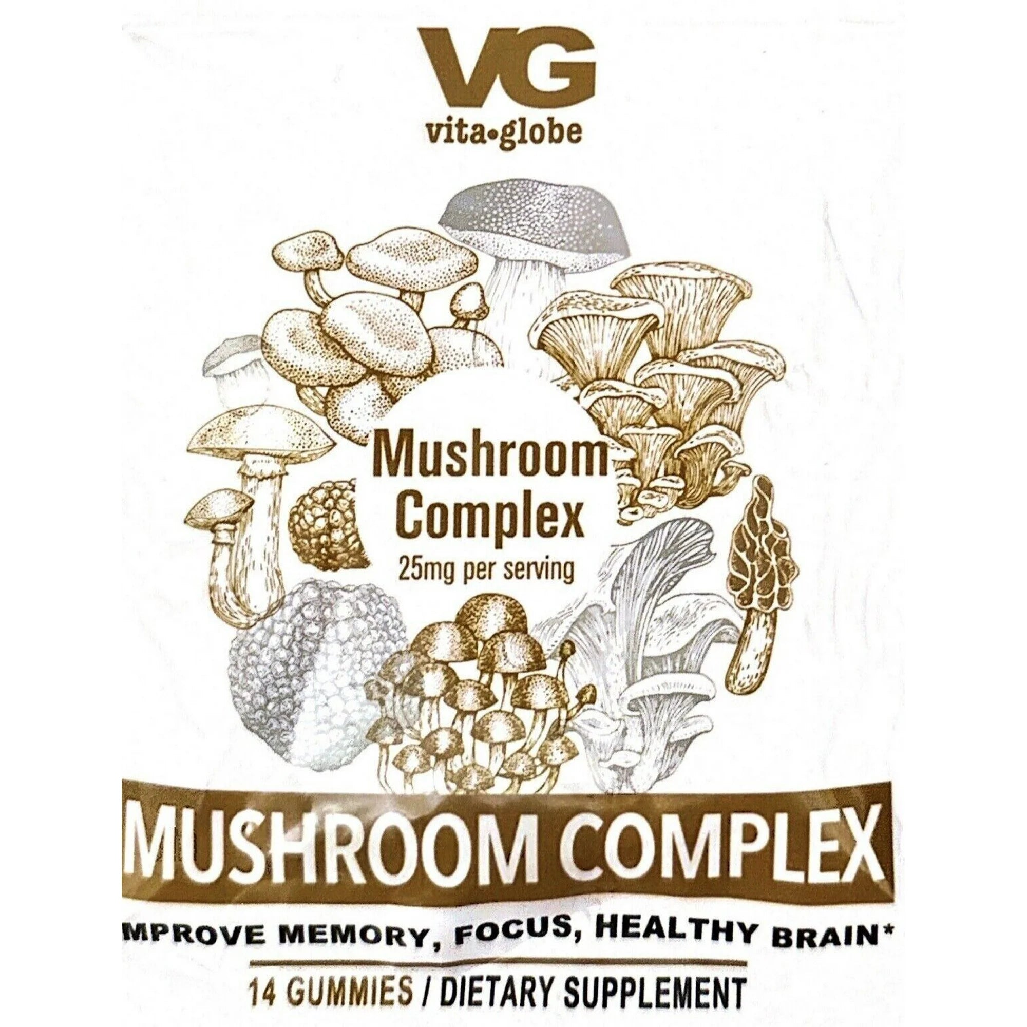 VG Mushroom Complex 25mg per serving 14 gummies pack Improve Memory, Focus Healthy 3pk