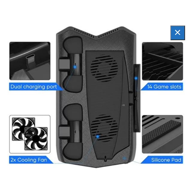 Titan Charging Station Dock with Dual Controller Charger Ports,Vertical Stand with Cooling Fan for PS5 Console