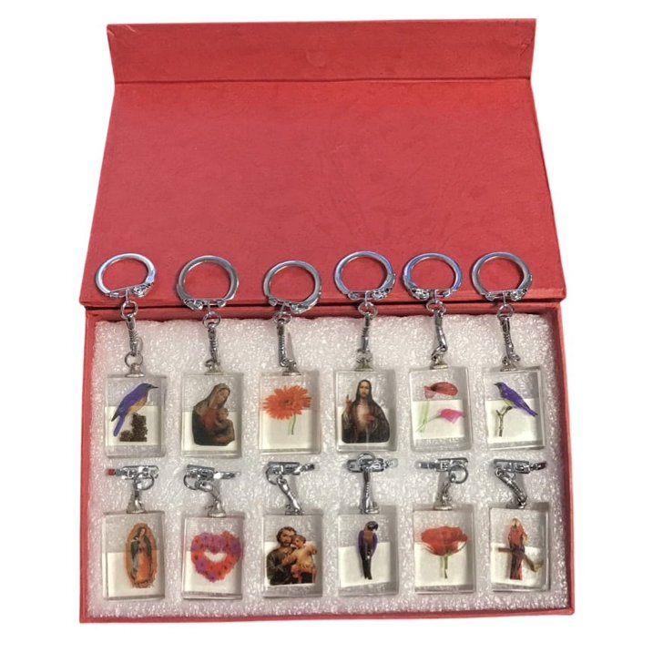 Vintage Crystal Keychain (Pk12) Jesus, Merry, Birds, Flowers, Heart (2pk)