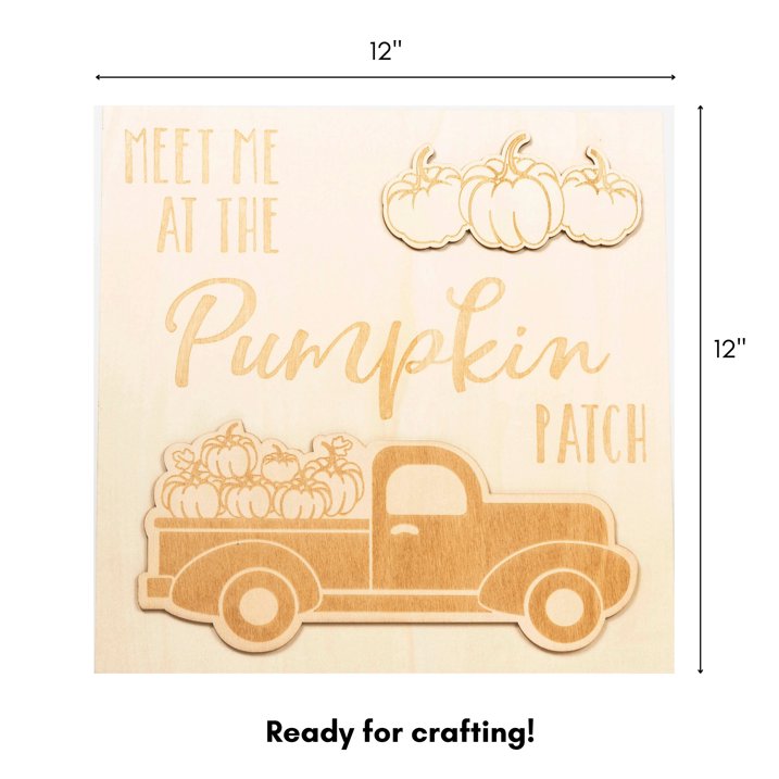 Plaid Beige Unpainted Wood Surface Plaque, Pumpkin Patch, 12" x 12" (2pk)