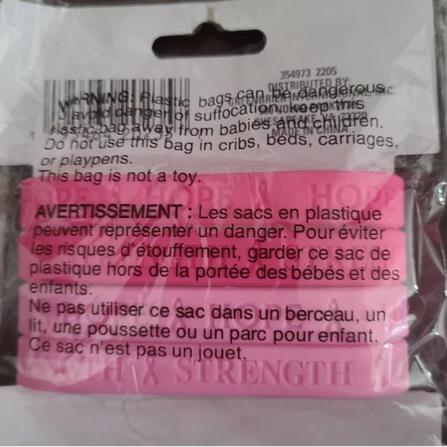Breast Cancer Awareness Bracelets Pink Ribbon Hope Strength Silicone 4 pcs each, 2pk