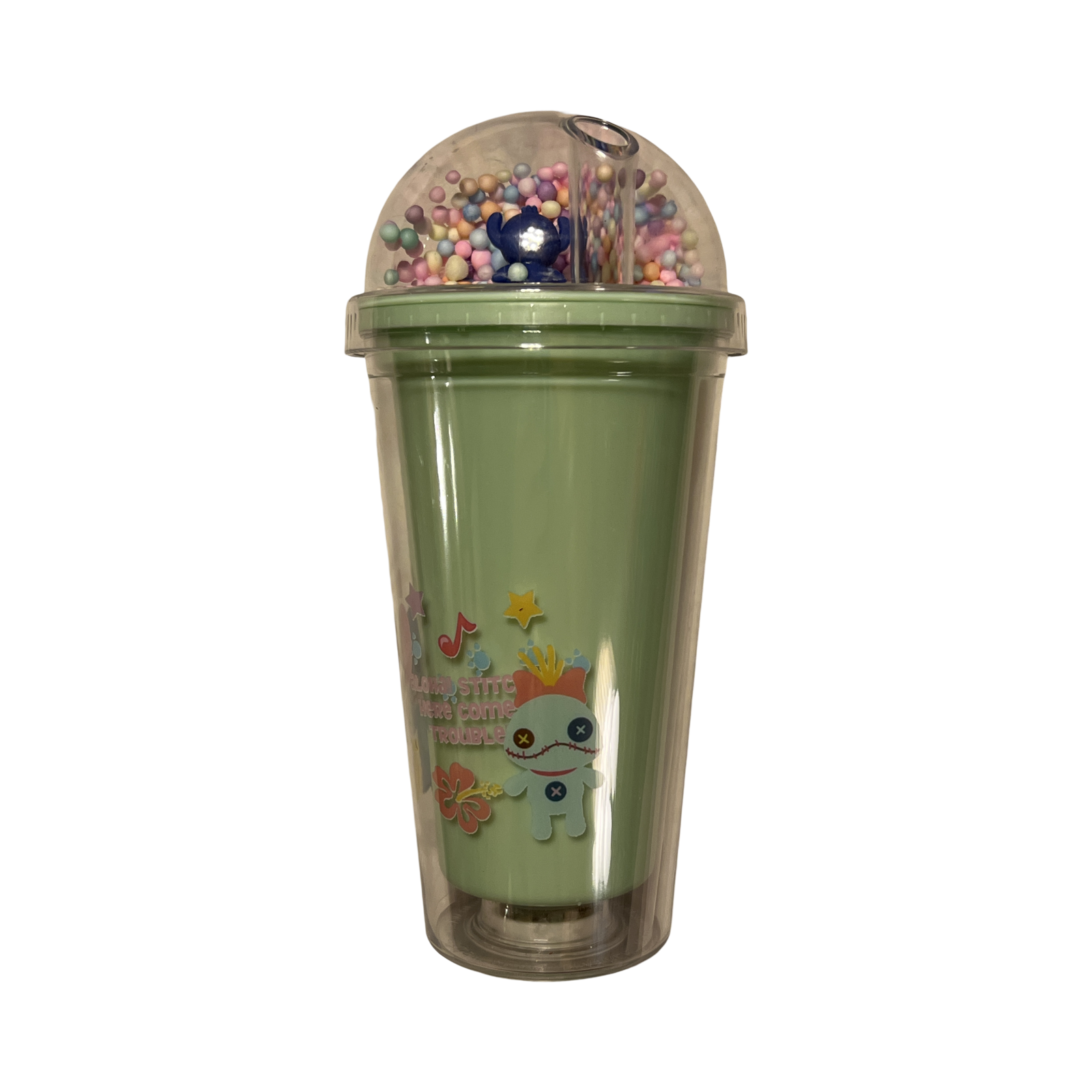 Stitch Pattern Tumbler Dome Lid Straw Double Walled Color Blue/Green