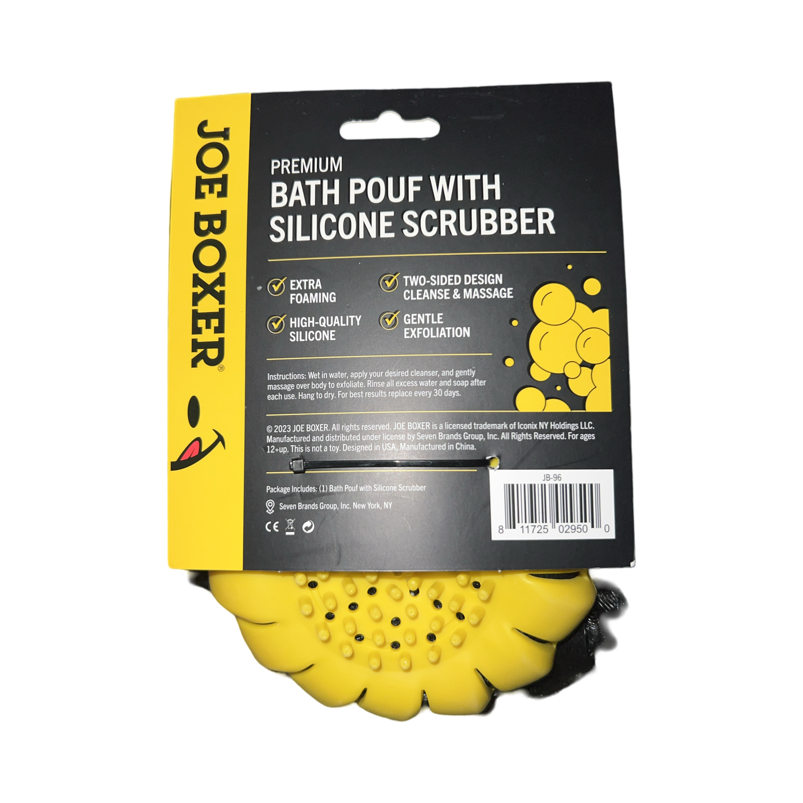 Joe Boxer Premium Bath Pouf with Silicone Scrubber (2PK)