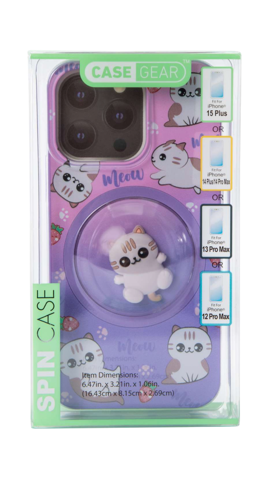 iPhone Spin Case Fits-iPhone 13, 14 & 15 Color-Pink/ Puple Kitty