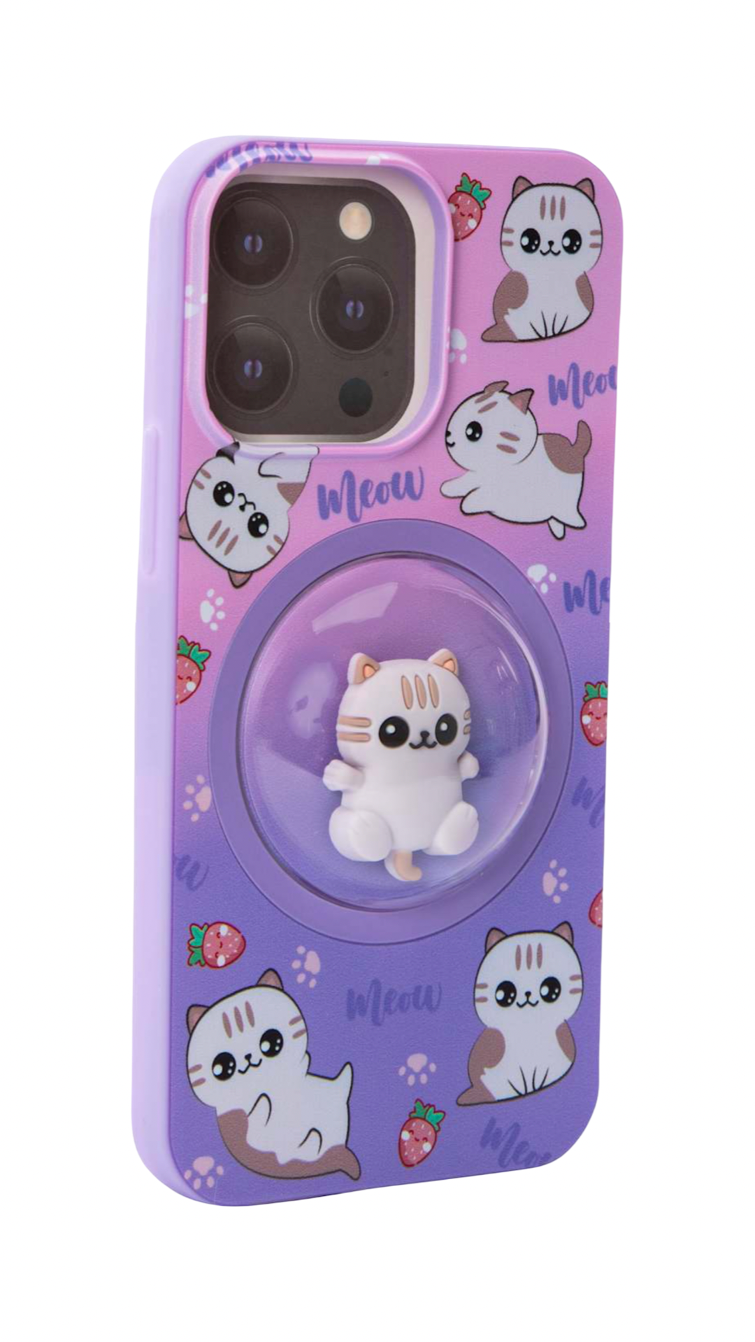 iPhone Spin Case Fits-iPhone 13, 14 & 15 Color-Pink/ Puple Kitty