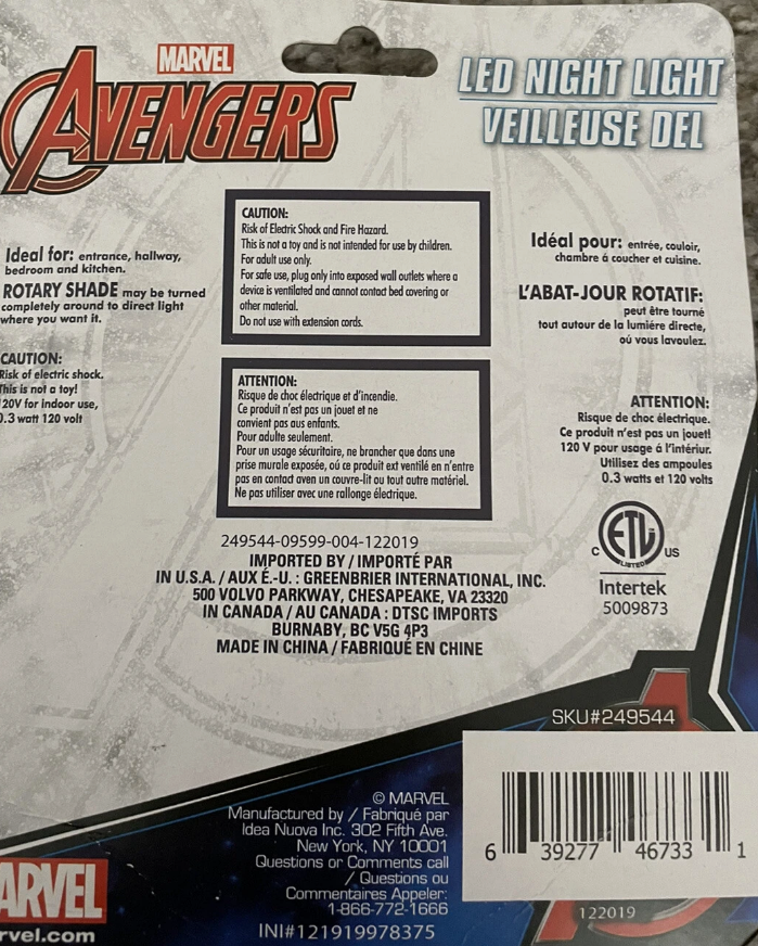 Avengers LED Wall Night Light, Kids, Superhero (2PK)