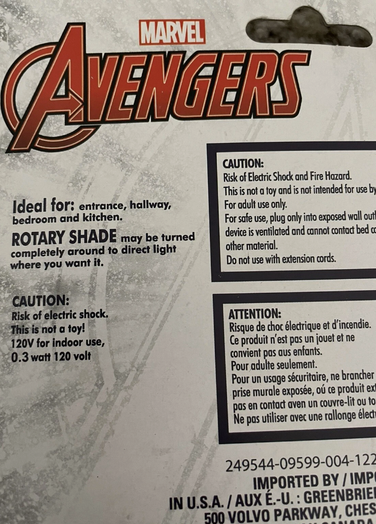 Avengers LED Wall Night Light, Kids, Superhero (2PK)