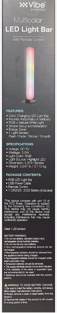 Multicolor LED Light Bar, Portable, Stylish and Customizable RGB Glow with 15 LEDs, 4 Light Modes, Sound Reactive Feature, Remote Control and USB Power, Perfect for Any Room and Mood, Multi