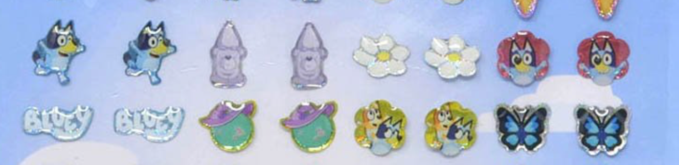 Bluey 24 Pair Sticker Earrings on Blister Card 2pk