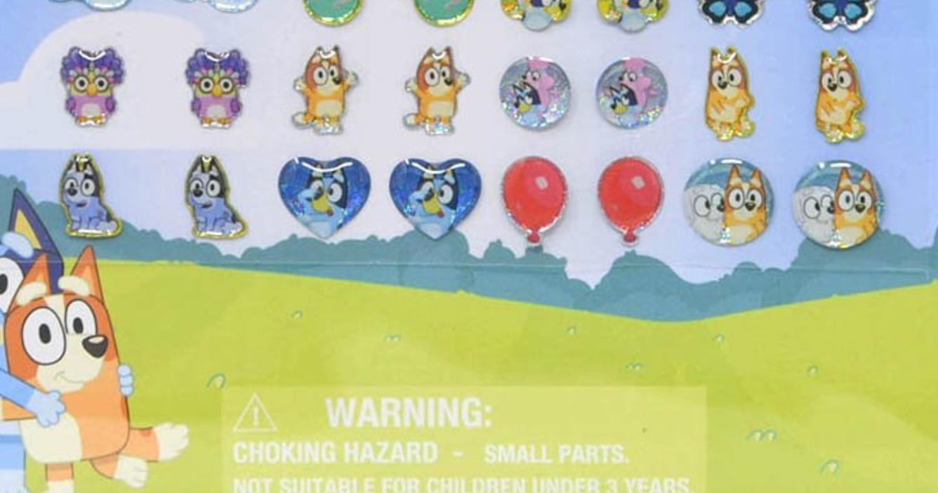 Bluey 24 Pair Sticker Earrings on Blister Card 2pk