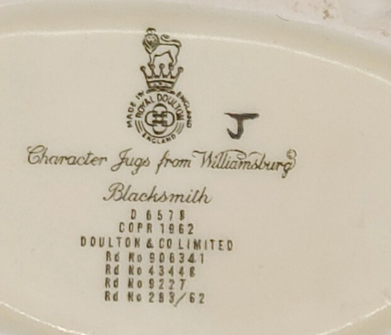 Vintage royal doulton Toby Character Jug from Williamsburg Blacksmith Small D6578, 1962