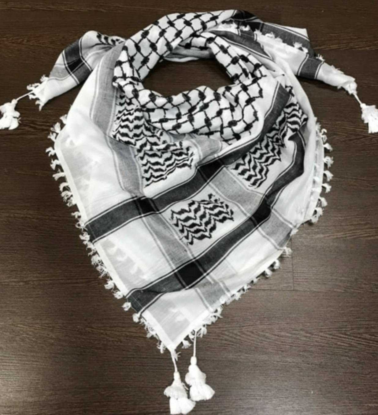 Abu Keffiyeih Cotton Woven Original Palestine keffiyeih with Tassel 54 x 45 inch 2pk