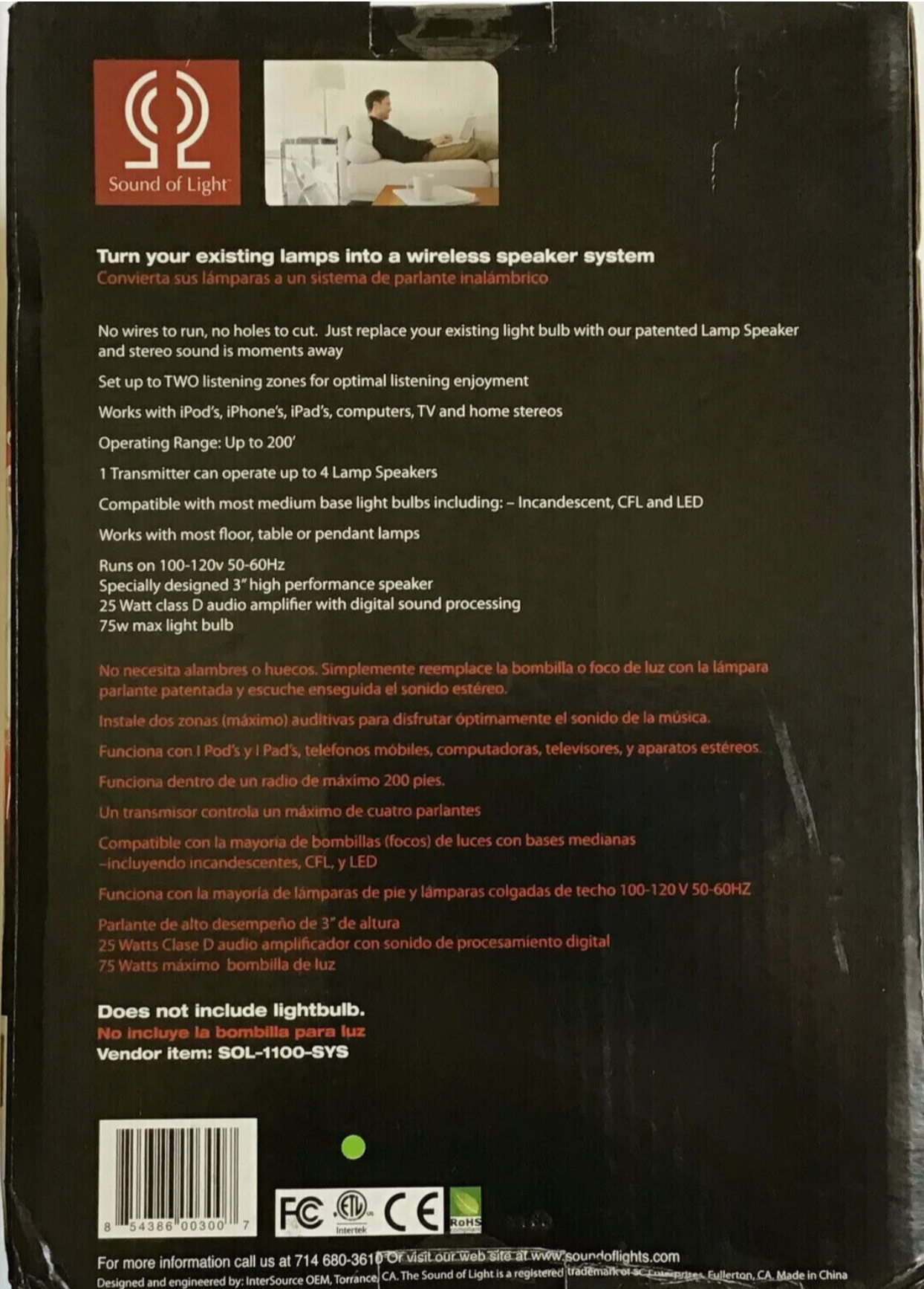 Sound of Light SOL 1100-SYS 2.1 Speaker System, 25 W RMS, White