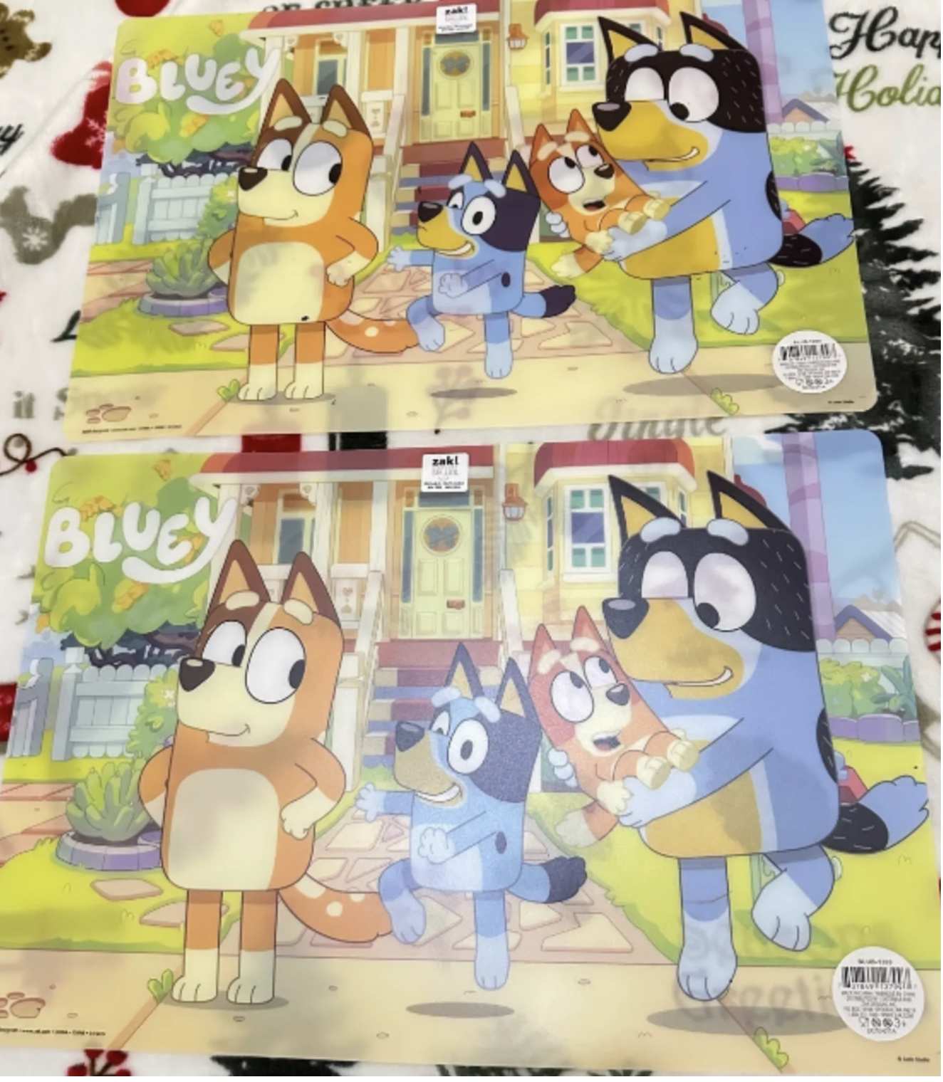 Zak Designe Bluey Kids Reusable BPA Free Plastic Placemat , Bandit, Bluey and Friends 11.8'' x 17.6'' (2 Pack)