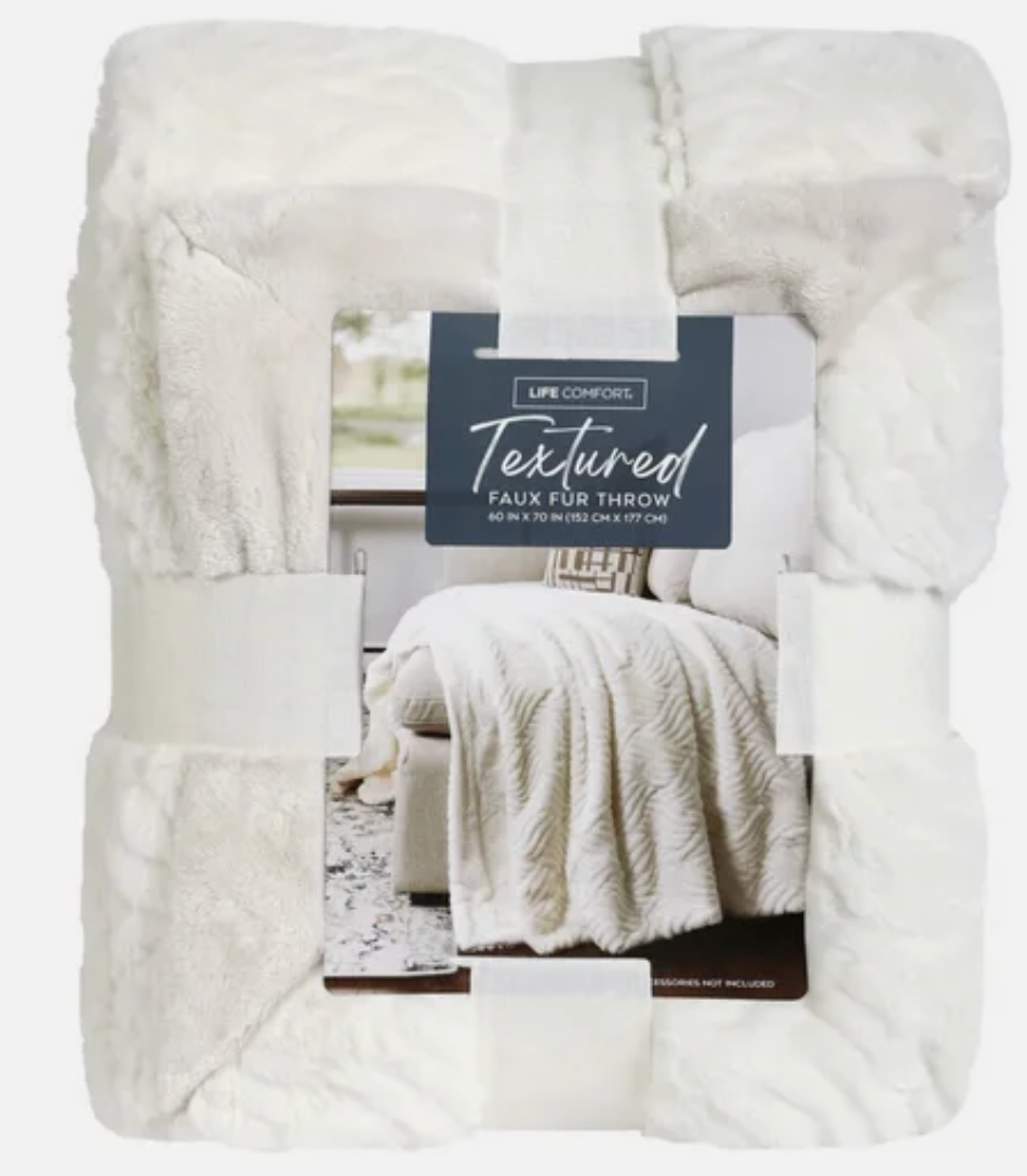 life comfort textured faux fur throw 60in x 70in��White
