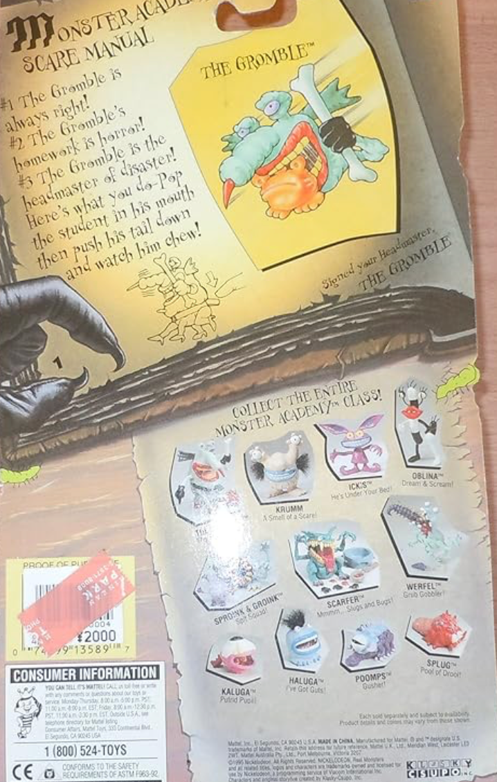 Nickelodeon Real Monsters the Gromble "The Scaremaster"