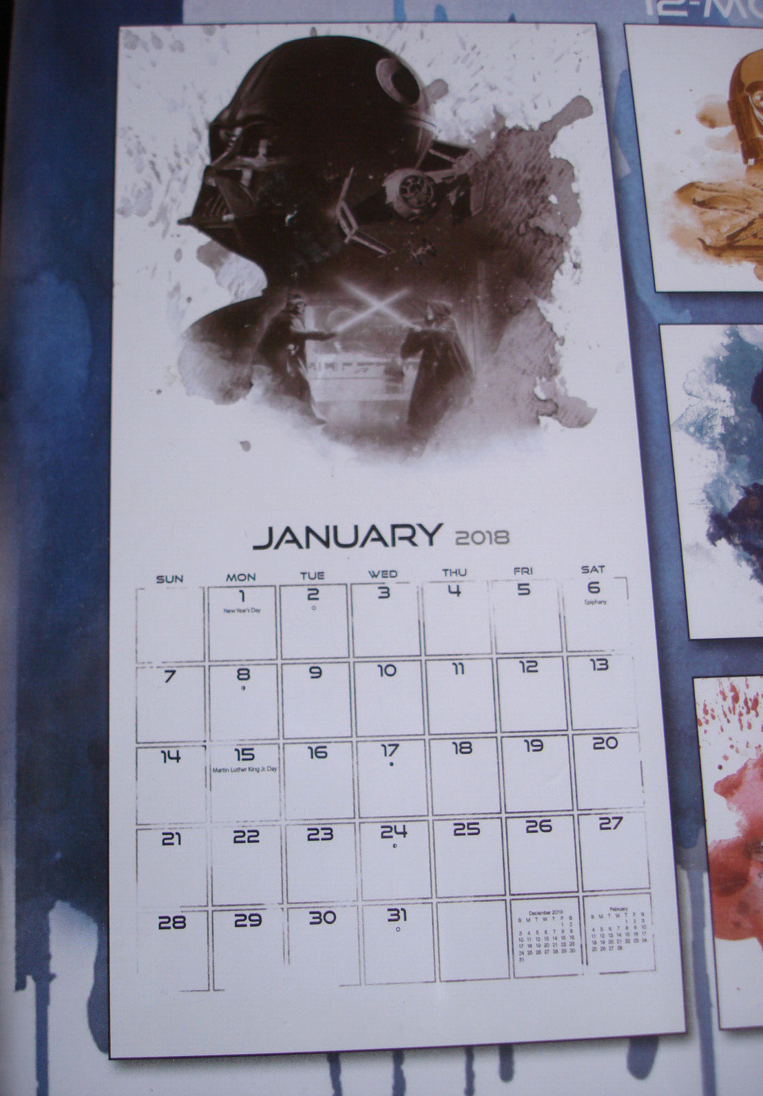 2018 Licensed Characters 12- Month Wall Calendars, 10x10 in. (Disney Star Wars)