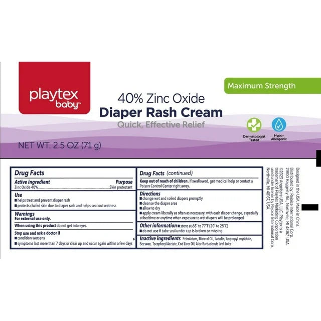 Playtex Baby Maximum Strength Diaper Rash Cream with 40% Zinc Oxide, 2.5 oz 2pk