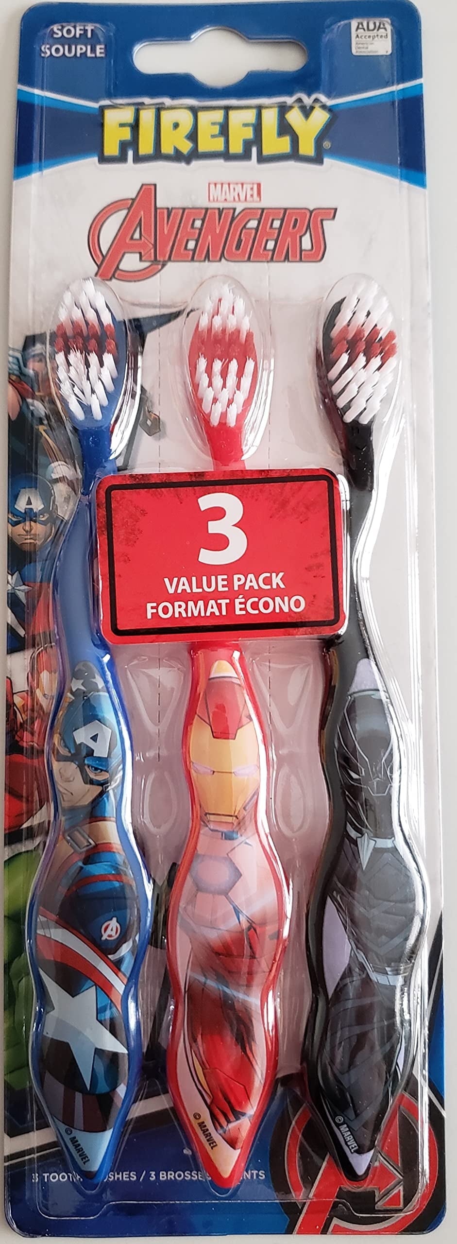 Firefly Avengers Three (3) Toothbrush Pack - Each Toothbrush Features a Different Avenger! (2pk)