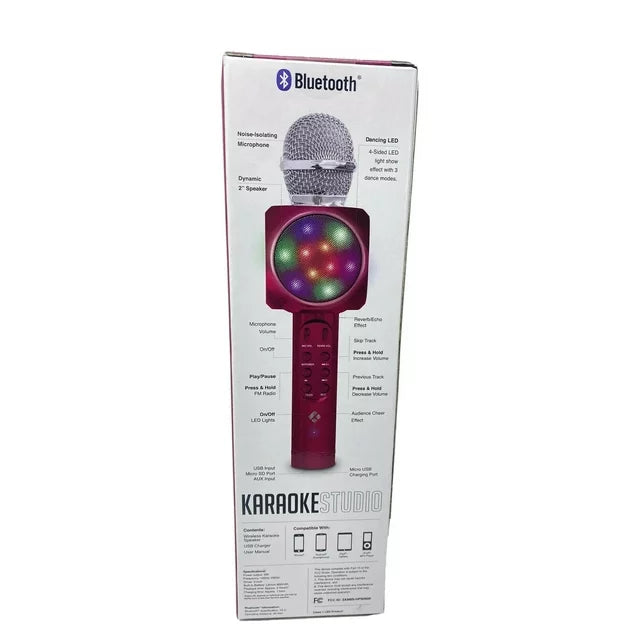 Tech Solutions Bluetooth Karaoke Studio LED Speaker And Microphone Pink New