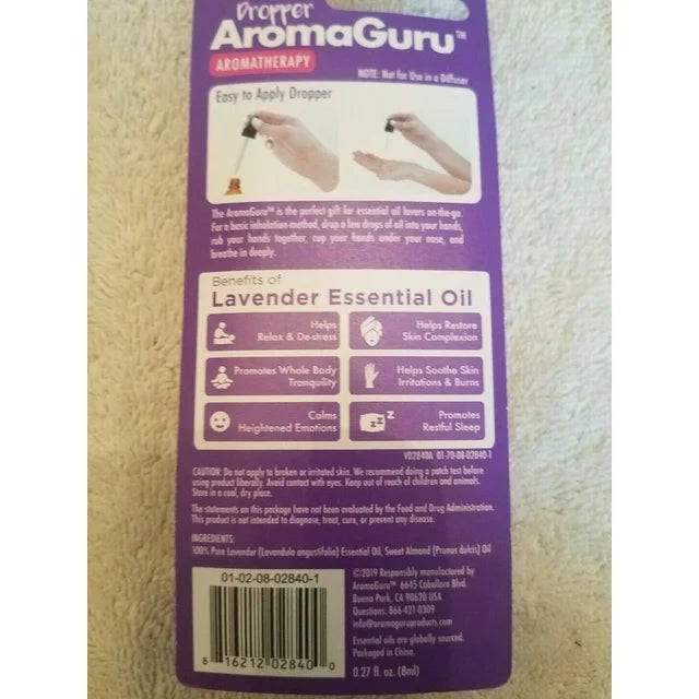 Ready to Use Aroma Guru Aromatherapy Oil LAVENDER .27 Fl Oz Bottles (2PK)