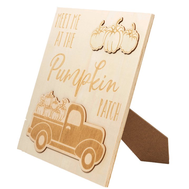 Plaid Beige Unpainted Wood Surface Plaque, Pumpkin Patch, 12" x 12" (2pk)