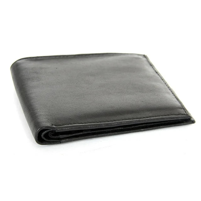 Men's Double Bill Bifold 6 Credit Card 2 ID Window Leather Black Wallet 3.5 x 4.5 inches pack of 2